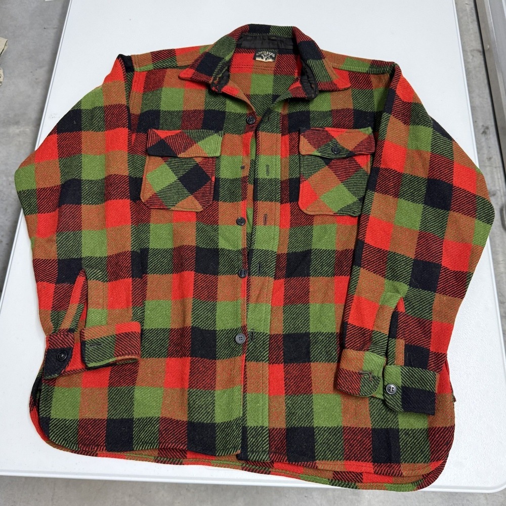 50s/60s Winter King Plaid Wool Shirt Mens XL Vintage Heavyweight Flannel
